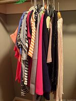 Rack view showing assorted garments, colours and patterns