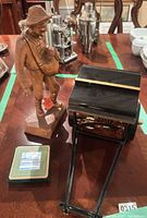 Wood figurine, lacquer cart, table view
