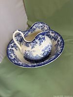 pitcher resting in matching basin showing overall design