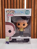 Front view of Funko POP Animation Morty #113 box showing figure and packaging details