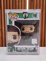 Front view of boxed Funko Pop! Jayson Tatum figure showing character and box details