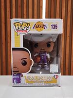 Front view of boxed Funko POP! Russell Westbrook figure
