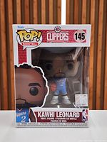 Front view of boxed Funko Pop Kawhi Leonard #145