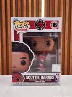 Front view of Funko Pop #169 Scottie Barnes in sealed box