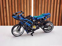 Left side view of assembled LEGO Technic 8430 motorcycle