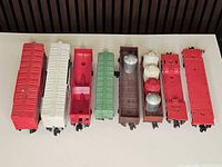Top view of all seven freight cars lined up
