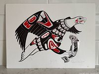 Full view of the unframed printer's proof print showing eagle holding fish