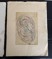 Etching with interlaced swirl, paper wear visible