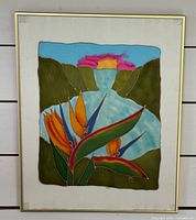 Front view of framed silk artwork showing complete image and frame
