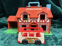 Fisher-Price Tudor style house with Mini-Bus in front