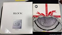 Two boxed platters, Block Horizon box and unbranded box