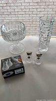 Group shot of vase, compote, shakers, and box