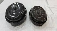 Large and small oval roasting pans with lids displayed side by side