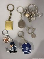All six keychains laid out for overview