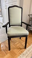 Armchair showing wood frame, upholstery, overall condition