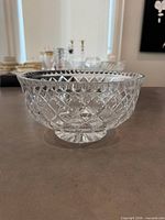 Full view of crystal footed bowl on countertop