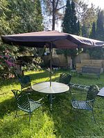 Full patio set: table, 4 chairs, umbrella