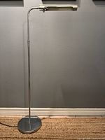 Full view of chrome floor lamp standing upright