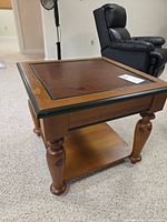 three-quarter view showing entire table, shelf, legs