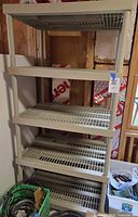Full view of five-tier plastic shelving unit