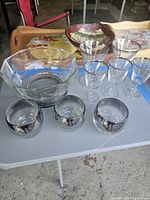 All items in lot: crystal bowl, four stem glasses, three roly poly glasses