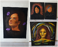 Front view of all four acrylic portrait paintings