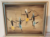 Full view of framed painting showing five dancers