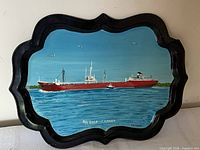 Front view of entire oil painting on metal tray