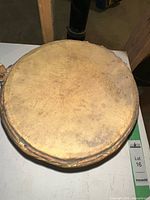 Top view of hide drum head and rope lashing