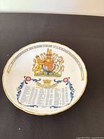 Top view showing crest, text and gold rim