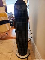 Front view of Honeywell tower fan showing full height and grill