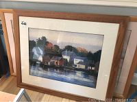 Ethan Allen Portsmouth Harbor harbor scene print in wood frame with cream mat, showing house and water reflections