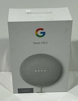 Front of sealed Google Nest Mini 2nd Gen retail box