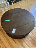 Top view of round wooden coffee table