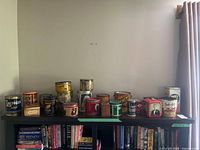 Shelf overview showing full assortment of tins