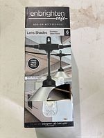 Retail box front showing Enbrighten Café Lens Shades 6 count stainless steel finish