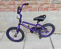Full right side view of purple Infinity 16" kids bike