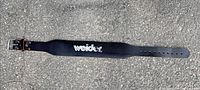 Front view of entire belt showing Weider logo, buckle and adjustment holes