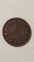 Reverse showing ONE CENT 1888 within maple leaf wreath