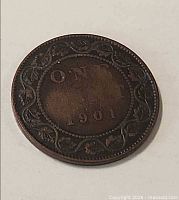 Reverse side showing ONE CENT 1901 within wreath
