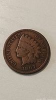 Obverse of 1907 Indian Head Cent showing head and date
