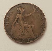 Reverse of 1918 penny showing seated Britannia and date
