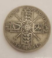 Reverse of 1921 One Florin showing four crowned shields cross design