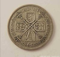 Reverse of 1936 florin showing shields design and denomination