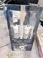 Front of boxed Pose-N-Stay articulated skeleton showing graphics and contents