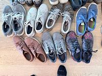 Overhead view showing ten pairs arranged on floor