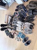 Overhead view of all footwear laid out on floor