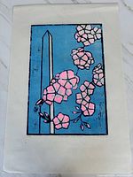 Full view of linocut print showing image area and border