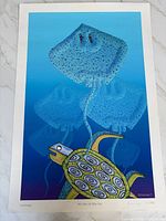 Full view of the print showing turtle and rays artwork