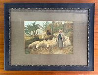 Framed pastoral print with mat and glass